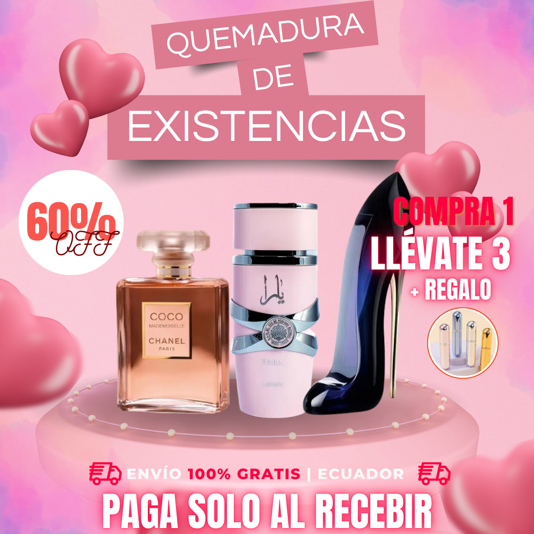 PROMOCIÓN COMPRA 1 Y LLEVE 3 + REGALO (Good girl+yara+coco Chanel+Perfumero)